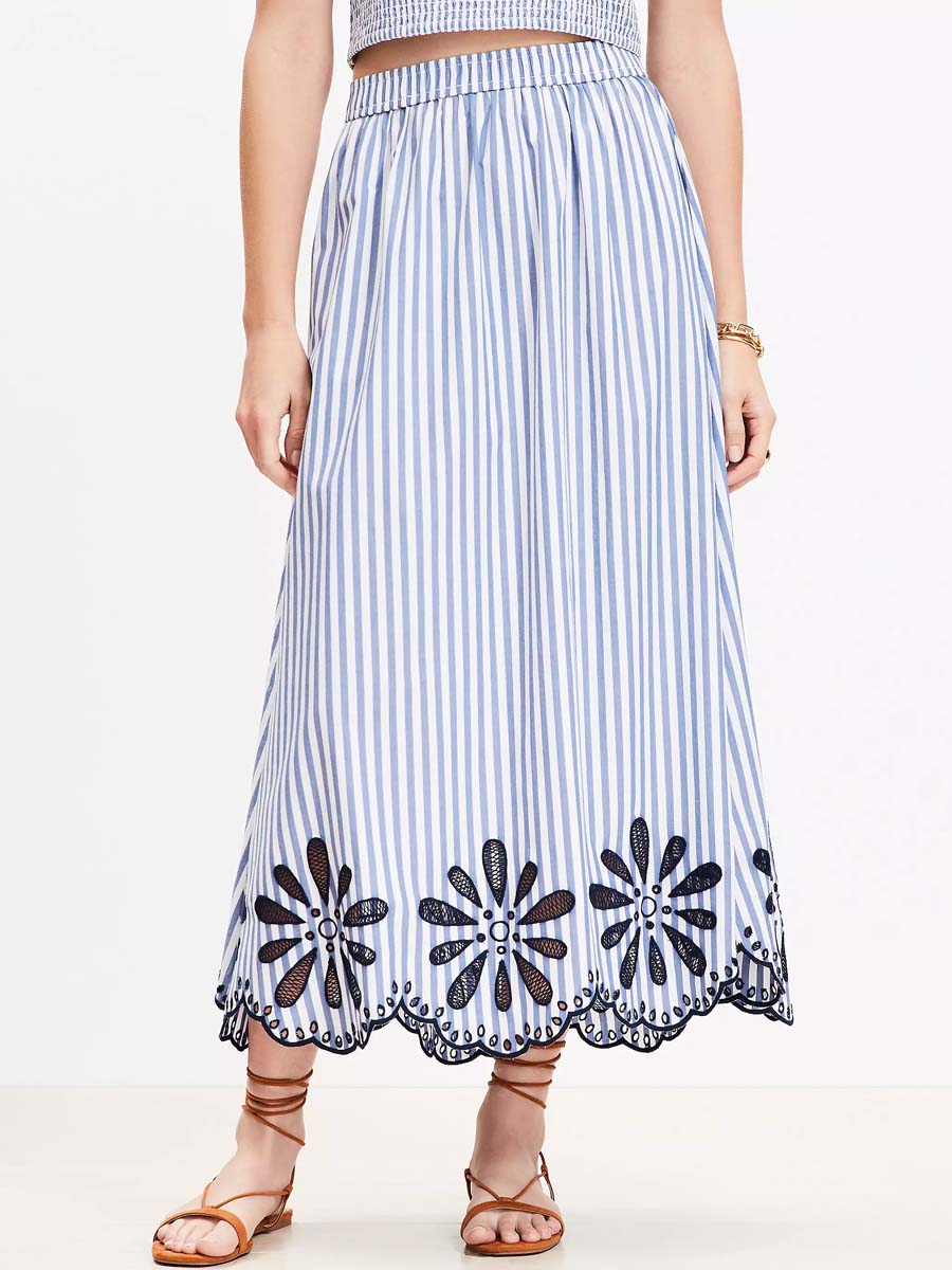 Floral Eyelet Stripe Two Pieces Dress