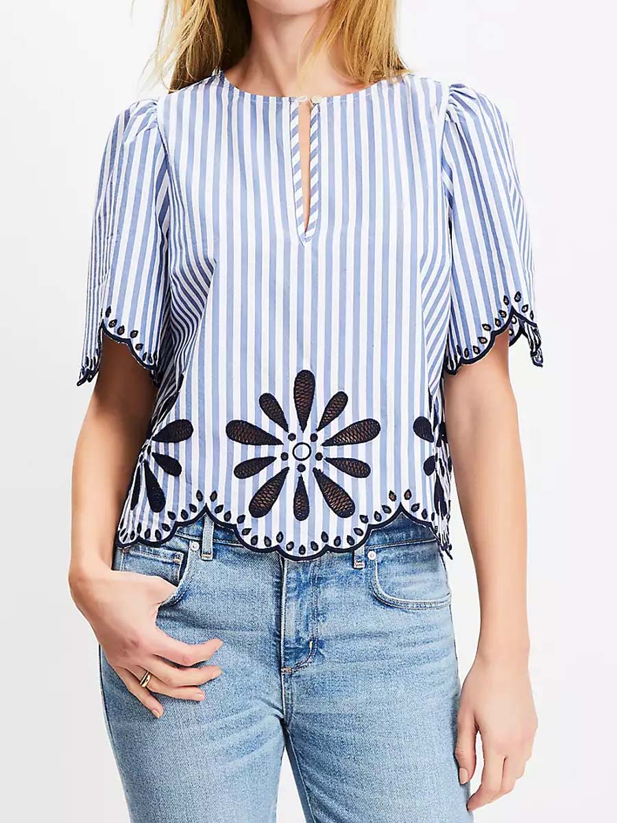 Floral Eyelet Stripe Two Pieces Dress