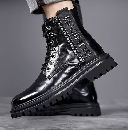 Men's High Top Patent Leather Waterproof Tooling Martin Boots