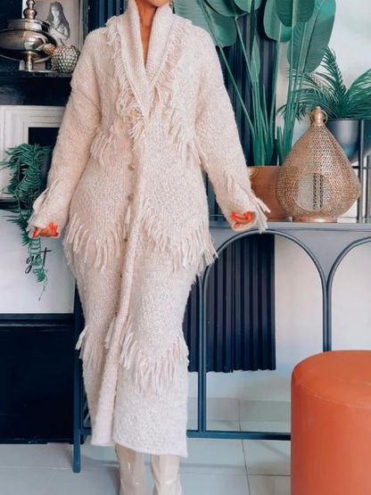 Elegant Fringed Knit Cardigan Dress