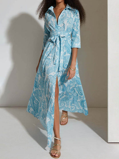 Printed Belt Maxi ShirtDress