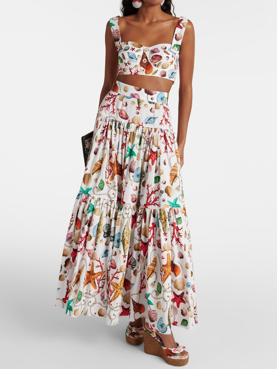 Sleeveless Printed Crop Top & Maxi Skirts