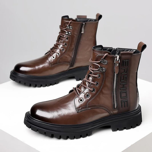 Men's High Top Patent Leather Waterproof Tooling Martin Boots