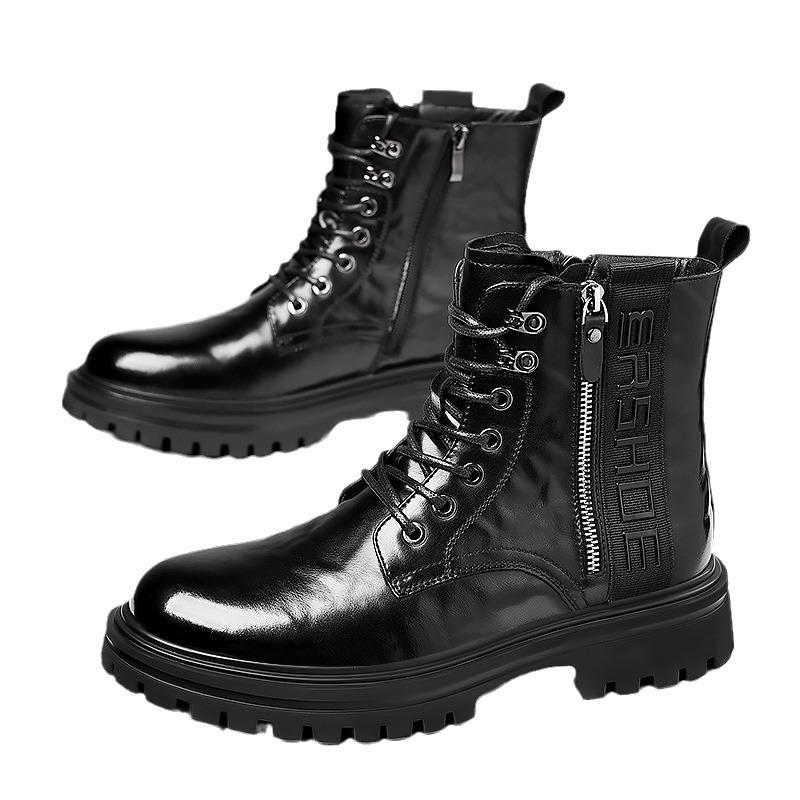 Men's High Top Patent Leather Waterproof Tooling Martin Boots