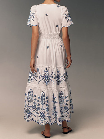 Eyelet Short Sleeve Maxi Dress