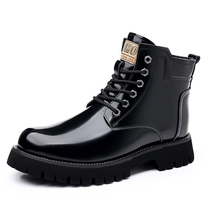 Men's warm high-top Martin boots with color polished leather boots