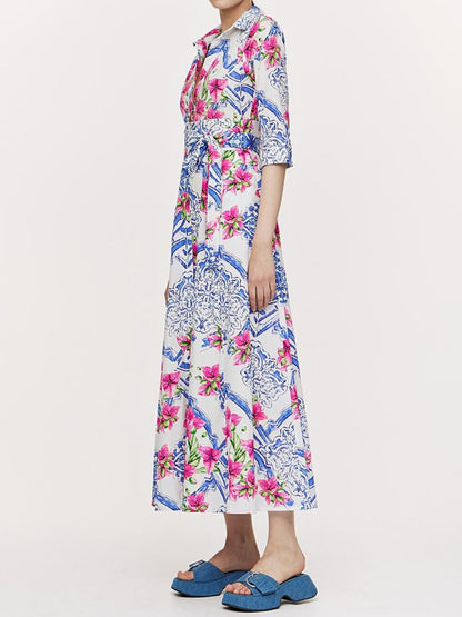 Printed Belt Maxi ShirtDress