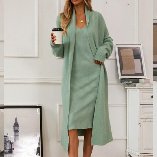 Chic Vest Dress + Long Cardigan Jacket Two-piece Set