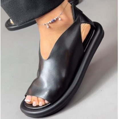 Leather Comfortable Soft-Soled Zipper Sandals