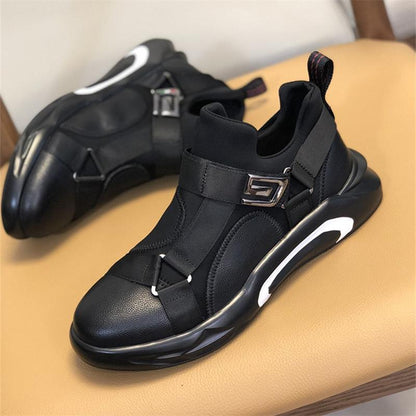 Men's Leather Patchwork Bandage Buckle Sneakers