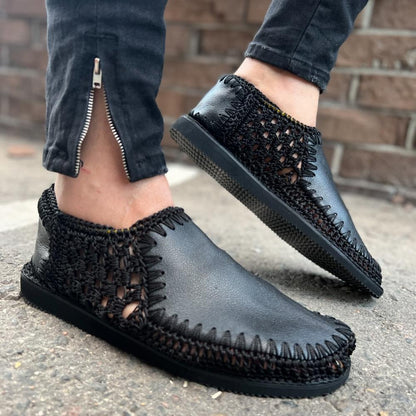 Men's Woven Leather Flat Shoes