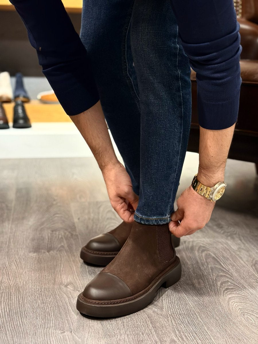 Men's Carbon Black Leather Suede Boots