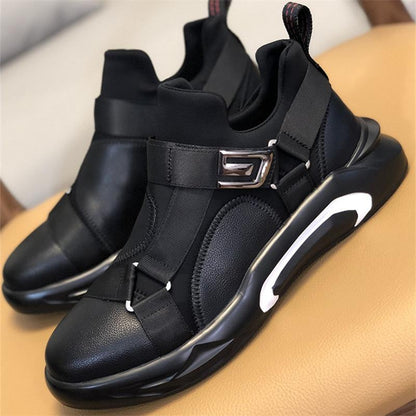 Men's Leather Patchwork Bandage Buckle Sneakers