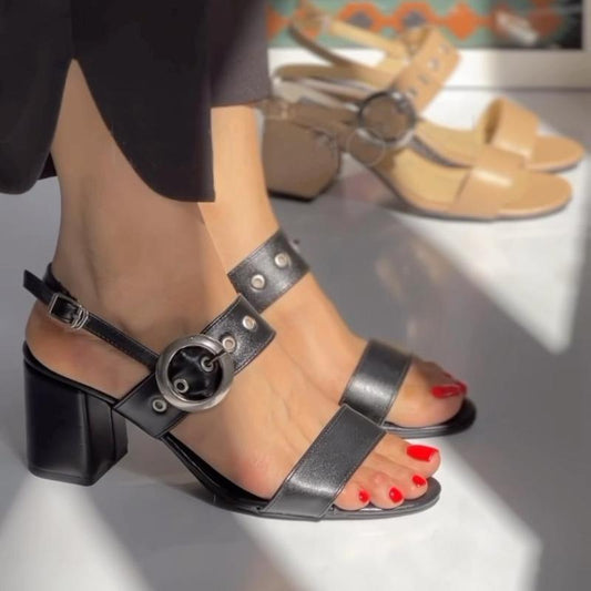 Chic Block-Heel Buckle Sandals