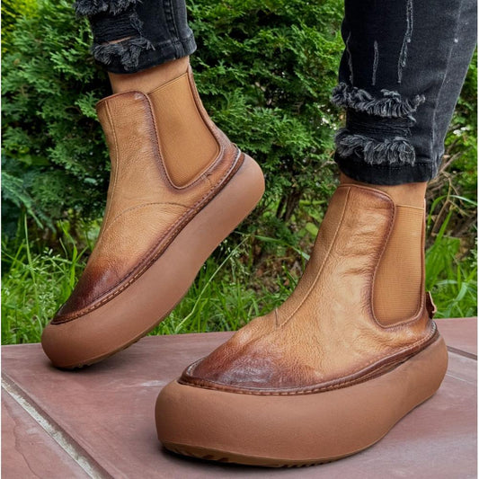 Vintage Distressed Slip-On Leather Boots