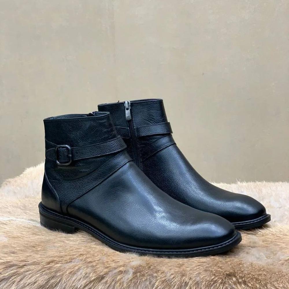 Men's Black Buckled Chic Boots