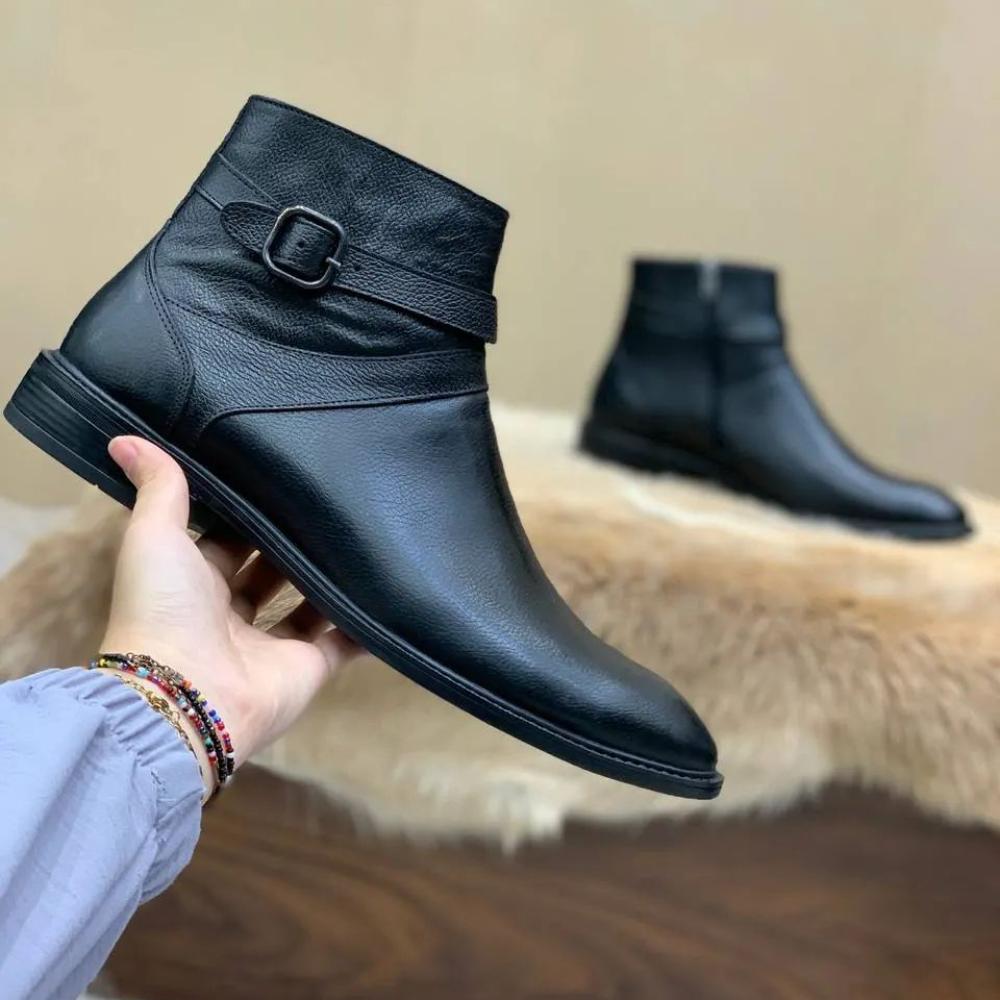 Men's Black Buckled Chic Boots