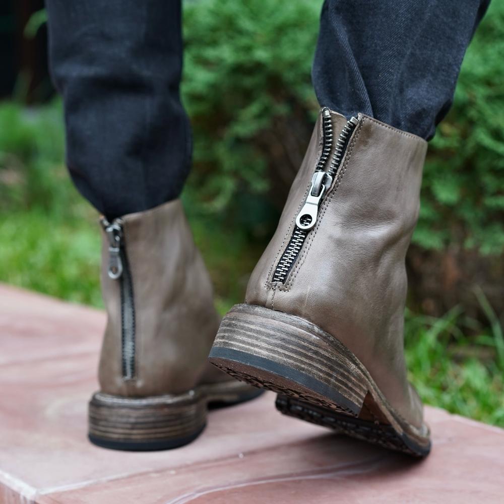 Men's Genuine Leather Casual Zipper Boots